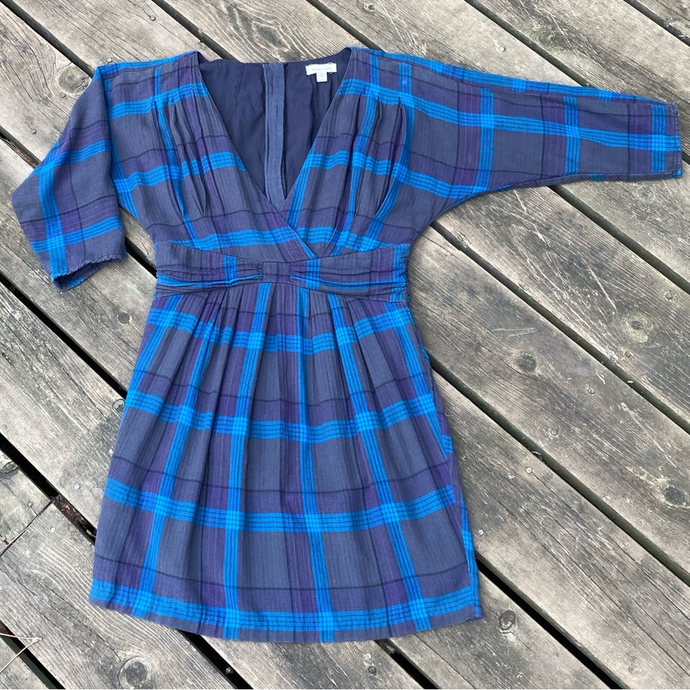 ANTHROPOLOGIE Dress Tunic SILENCE + NOISE Vintage Plaid Blue Purple Gray Size 2
